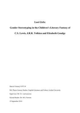 Gender Stereotyping in the Children's Literary Fantasy of CS Lewis, JRR Tolkien and Elizabeth Goudge