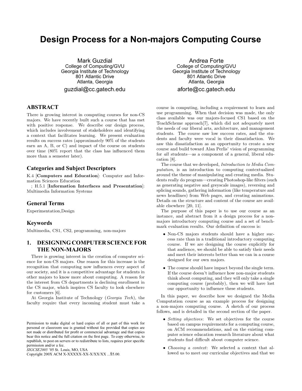 Design Process for a Non-Majors Computing Course