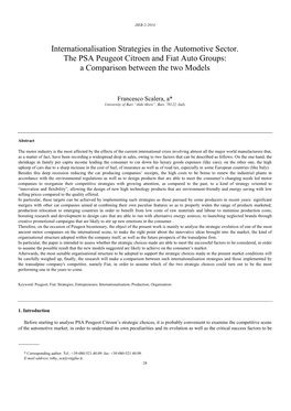 Internationalisation Strategies in the Automotive Sector. the PSA Peugeot Citroen and Fiat Auto Groups: a Comparison Between the Two Models