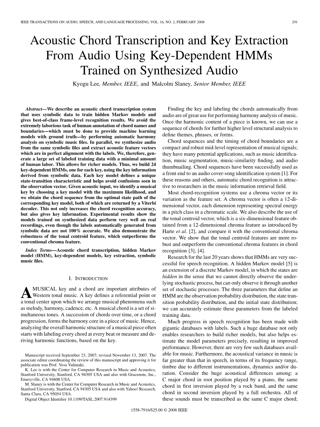 Acoustic Chord Transcription and Key Extraction from Audio Using Key-Dependent Hmms Trained on Synthesized Audio