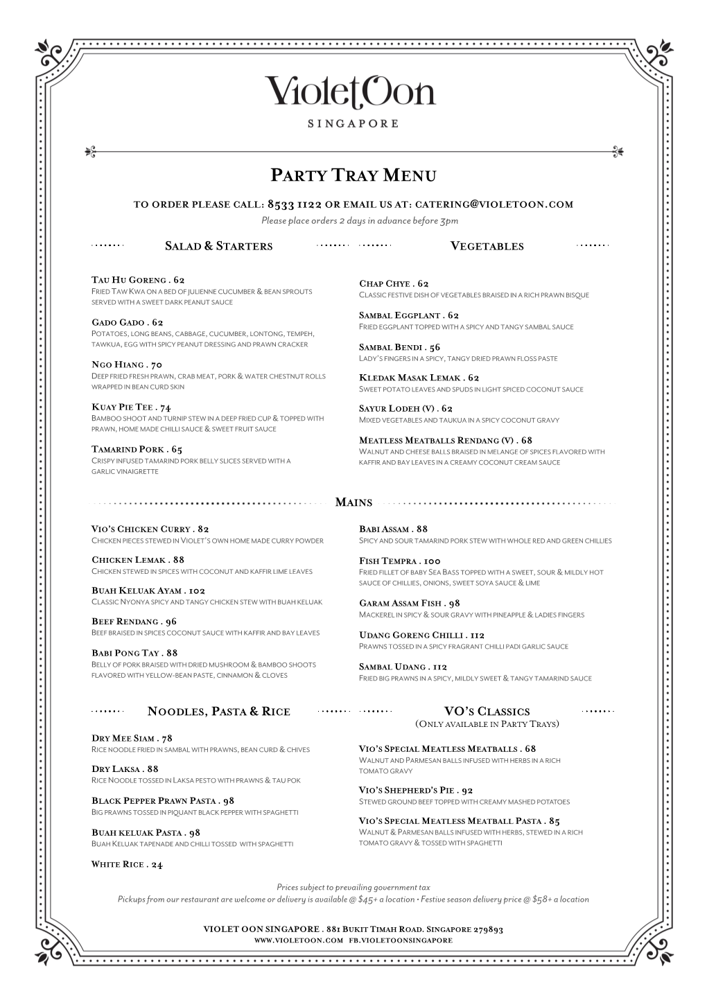 Party Tray Menu