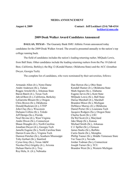 2009 Doak Walker Award Candidates Announced