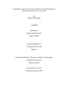Geographic Variation in the Seed Mycobiome of Coastal Douglas-Fir (Pseudotsuga Menziesii Var