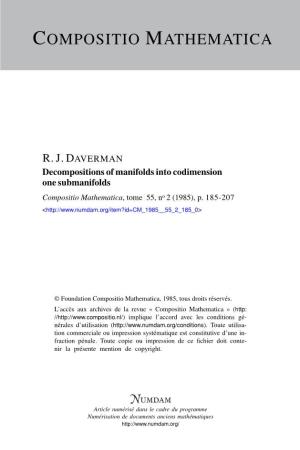 Decompositions of Manifolds Into Codimension One Submanifolds Compositio Mathematica, Tome 55, No 2 (1985), P