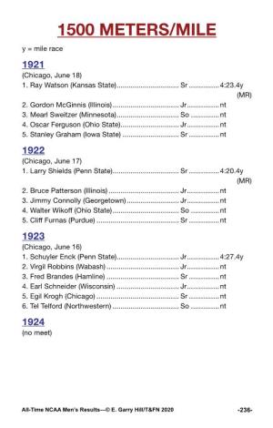 1500 METERS/MILE Y = Mile Race 1921 (Chicago, June 18) 1