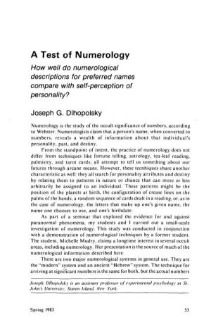 A Test of Numerology How Well Do Numerological Descriptions for Preferred Names Compare with Self-Perception of Personality?