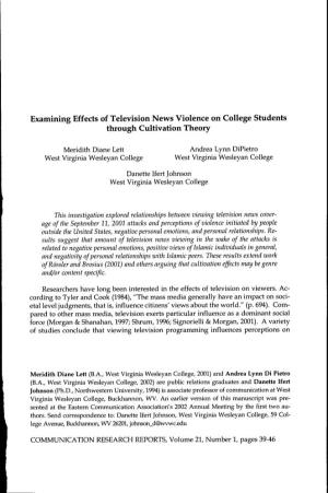 Examining Effects of Television News Violence on College Students