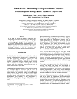 Robot Diaries: Broadening Participation in the Computer Science Pipeline Through Social Technical Exploration