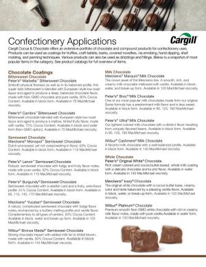 Confectionery Applications Cargill Cocoa & Chocolate Offers an Extensive Portfolio of Chocolate and Compound Products for Confectionery Uses