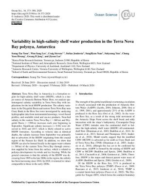 Variability in High-Salinity Shelf Water Production in Terra Nova Bay Polynya
