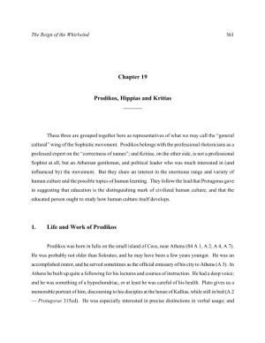 Chapter 19 Prodikos, Hippias and Kritias 1. Life and Work of Prodikos