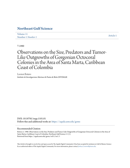 Observations on the Size, Predators and Tumor-Like Outgrowths of Gorgonian Octocoral Colonies in the Area of Santa Marta, Caribbean Coast of Colombia