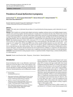 Prevalence of Sexual Dysfunction in Pregnancy