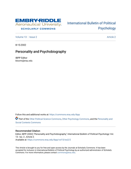 Personality and Psychobiography