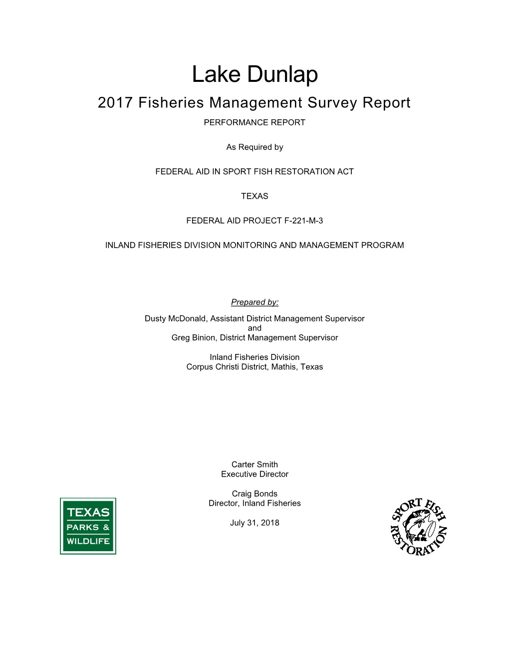 Lake Dunlap 2017 Survey Report