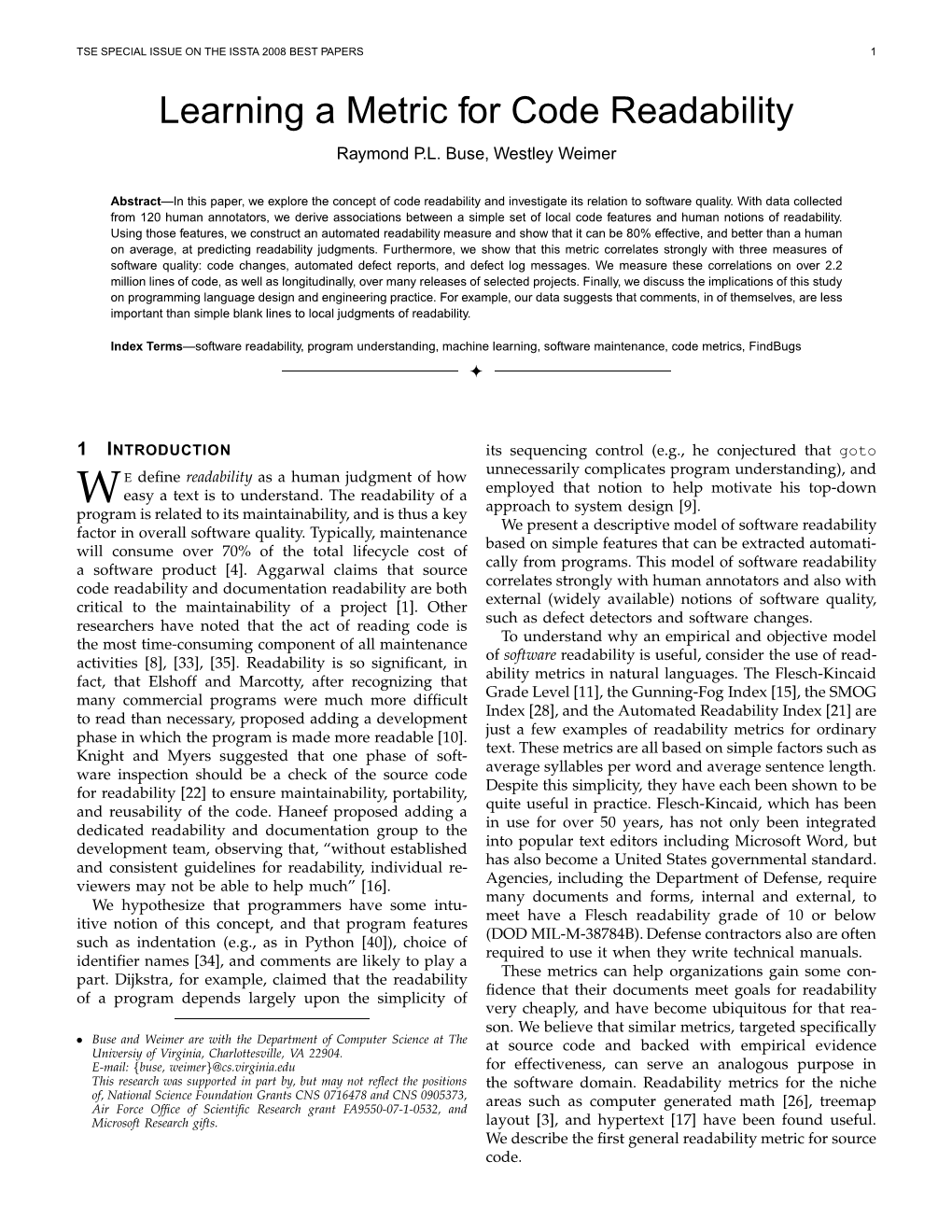 Learning a Metric for Code Readability Raymond P.L