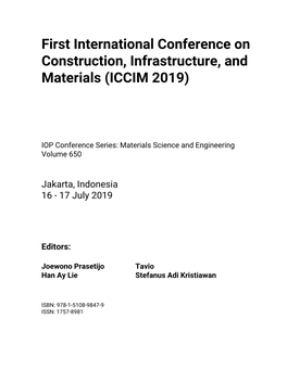 First International Conference on Construction, Infrastructure, and Materials (ICCIM 2019)