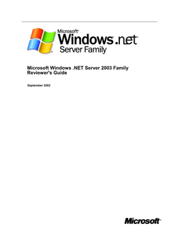 Microsoft Windows .NET Server 2003 Family Reviewer's Guide