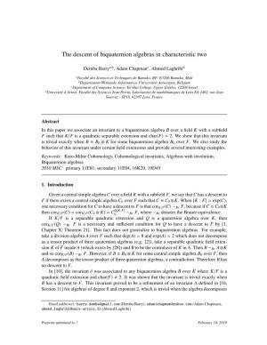 The Descent of Biquaternion Algebras in Characteristic Two