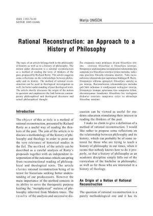 Rational Reconstruction: an Approach to a History of Philosophy
