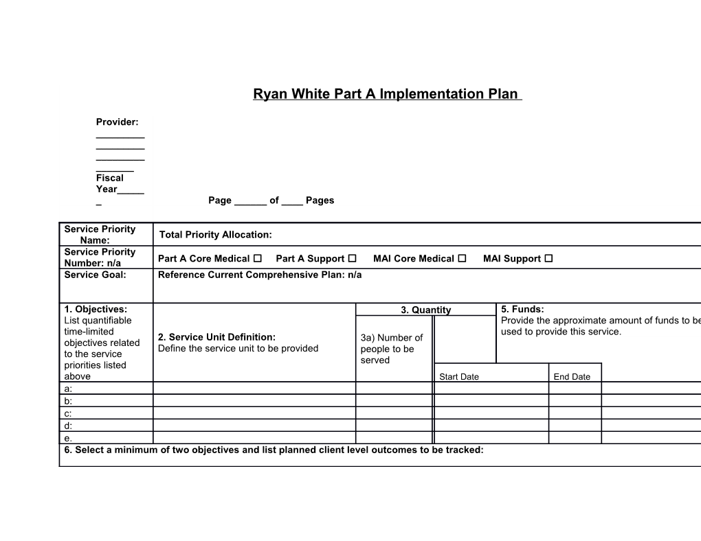 Ryan White Part A Implementation Plan