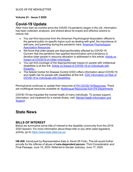 Covid-19 Update State News