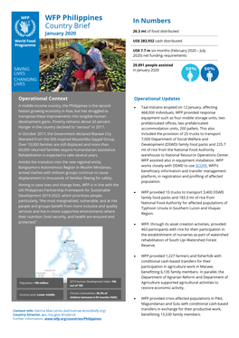 WFP Philippines Country Brief January 2020
