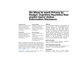 Six Ways to Enact Privacy by Design: Cognitive Heuristics That Predict Users' Online Information Disclosure