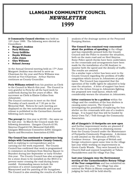 Llangain Community Council Newsletter 1999