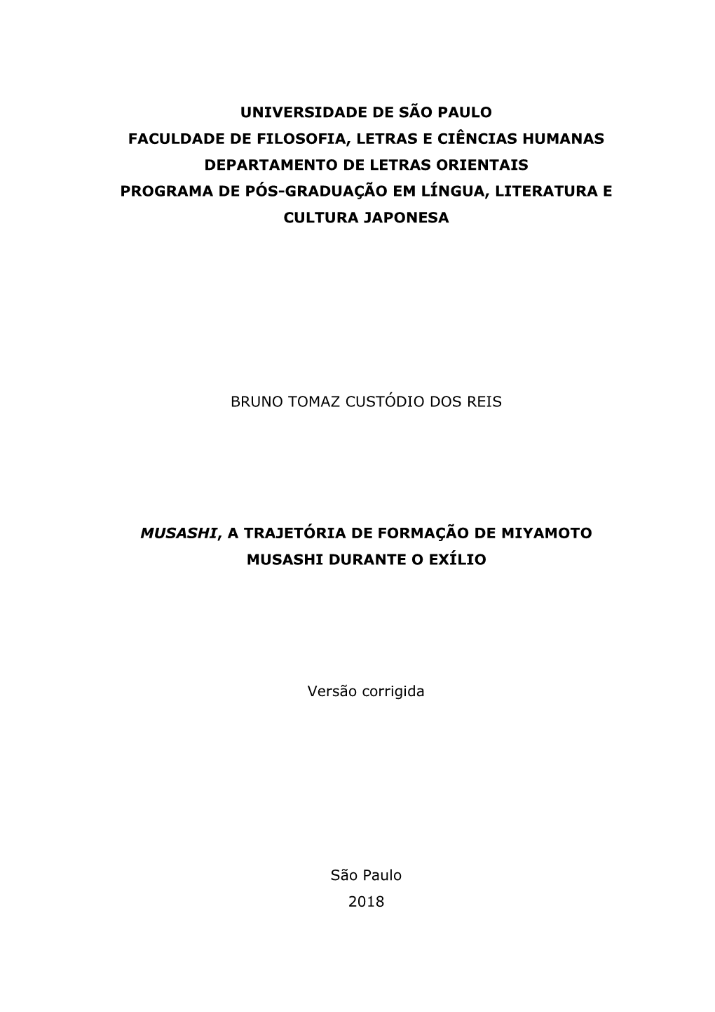 Universidade De São Paulo Faculdade De Filosofia, Letras E Ciências Humanas Departamento De Letras Orientais Programa De