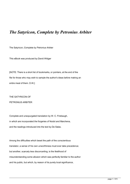 The Satyricon, Complete by Petronius Arbiter&lt;/H1&gt;