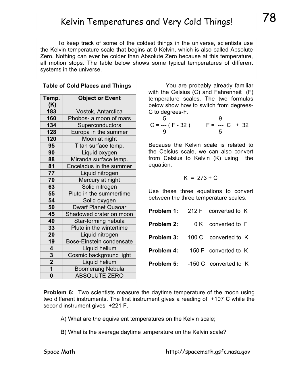 Kelvin Temperatures and Very Cold Things! 78