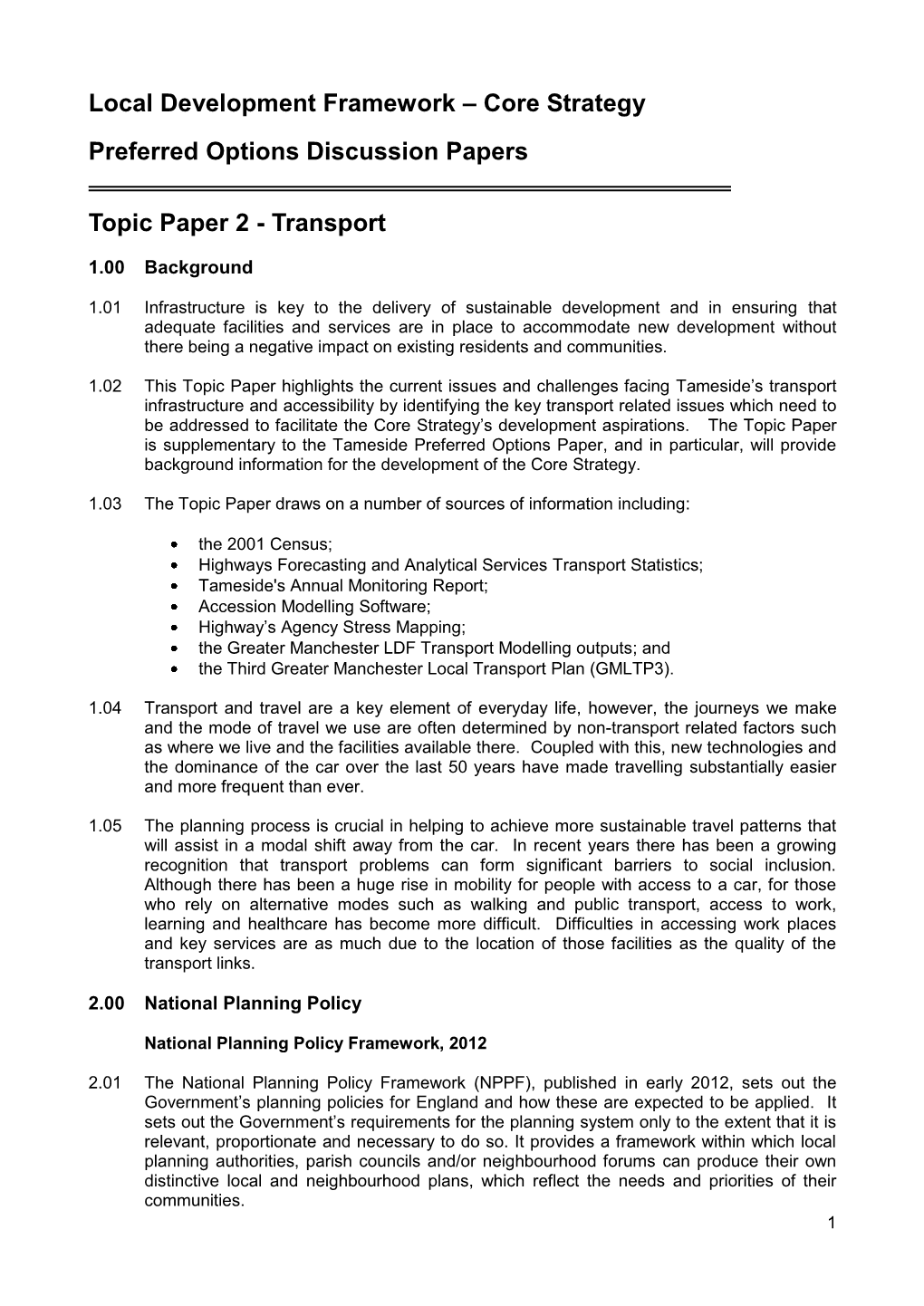 Topic Paper 2 - Transport