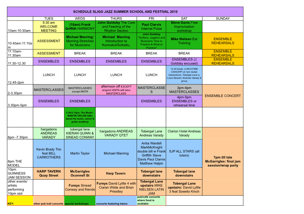 2010 Daily Schedule