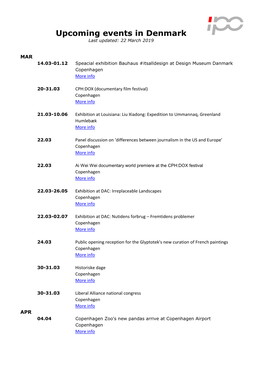 Upcoming Events in Denmark Last Updated: 22 March 2019