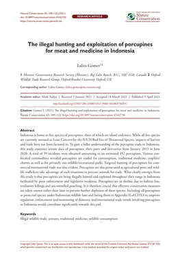 The Illegal Hunting and Exploitation of Porcupines for Meat and Medicine in Indonesia