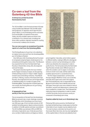 Co-Own a Leaf from the Gutenberg 42-Line Bible a Letterpress Printed Facsimile Illuminated by Hand