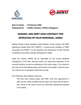 Nakheel and SMRT Engineering Ltd Enters Partnership for the Operation