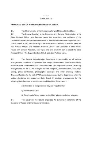 Chapter :- 1 Protocol Set-Up in the Government of Assam