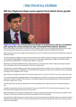 RBI Guv Raghuram Rajan Warns Against Fiscal Deficit Driven Growth