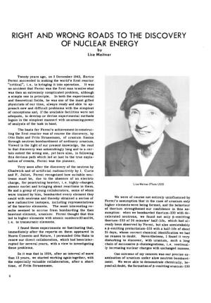 RIGHT and WRONG ROADS to the DISCOVERY of NUCLEAR ENERGY by Lise Meitner