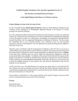 Bishop Appointment Letter Translation.Pdf