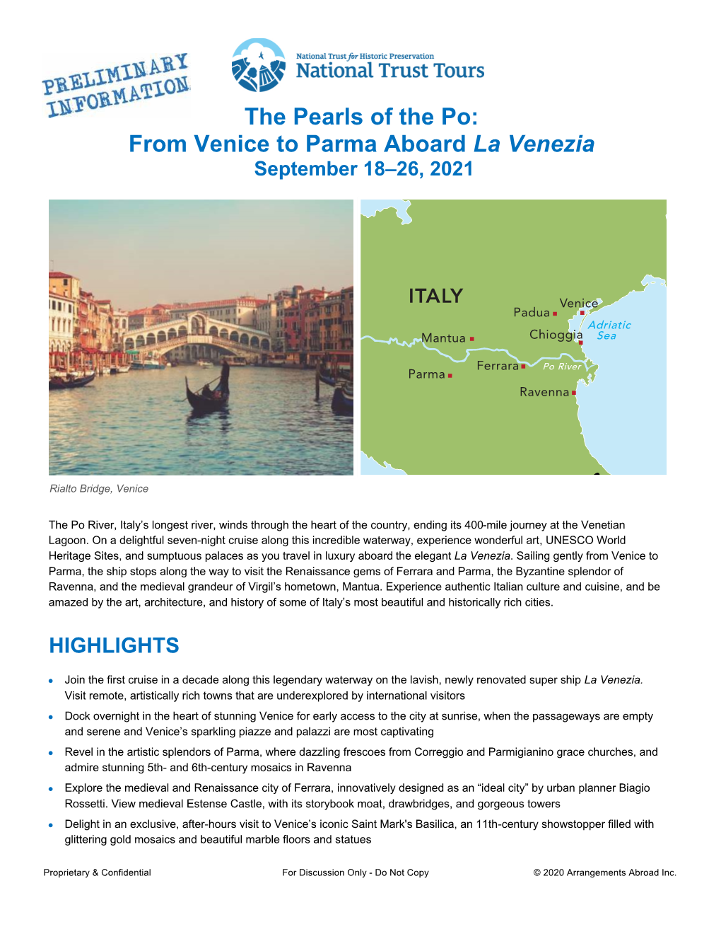 The Pearls of the Po: from Venice to Parma Aboard La Venezia September 18–26, 2021