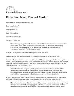 Research Document Richardson Family Flintlock Musket