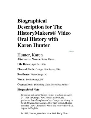 Hunter, Karen Alternative Names: Karen Hunter;