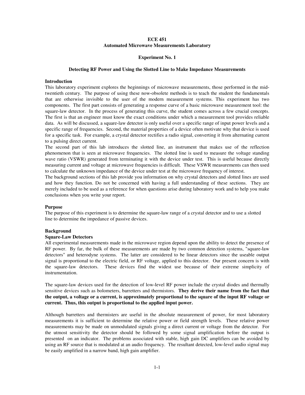 1-1 ECE 451 Automated Microwave Measurements Laboratory