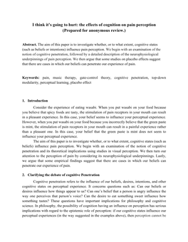 The Effects of Cognition on Pain Perception (Prepared for Anonymous Review.)