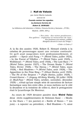 2. Kull De Valusie a La Fin Des Années 1920, Robert E. Howard S'attela À La