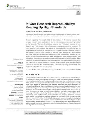 In Vitro Research Reproducibility : Keeping up High Standards