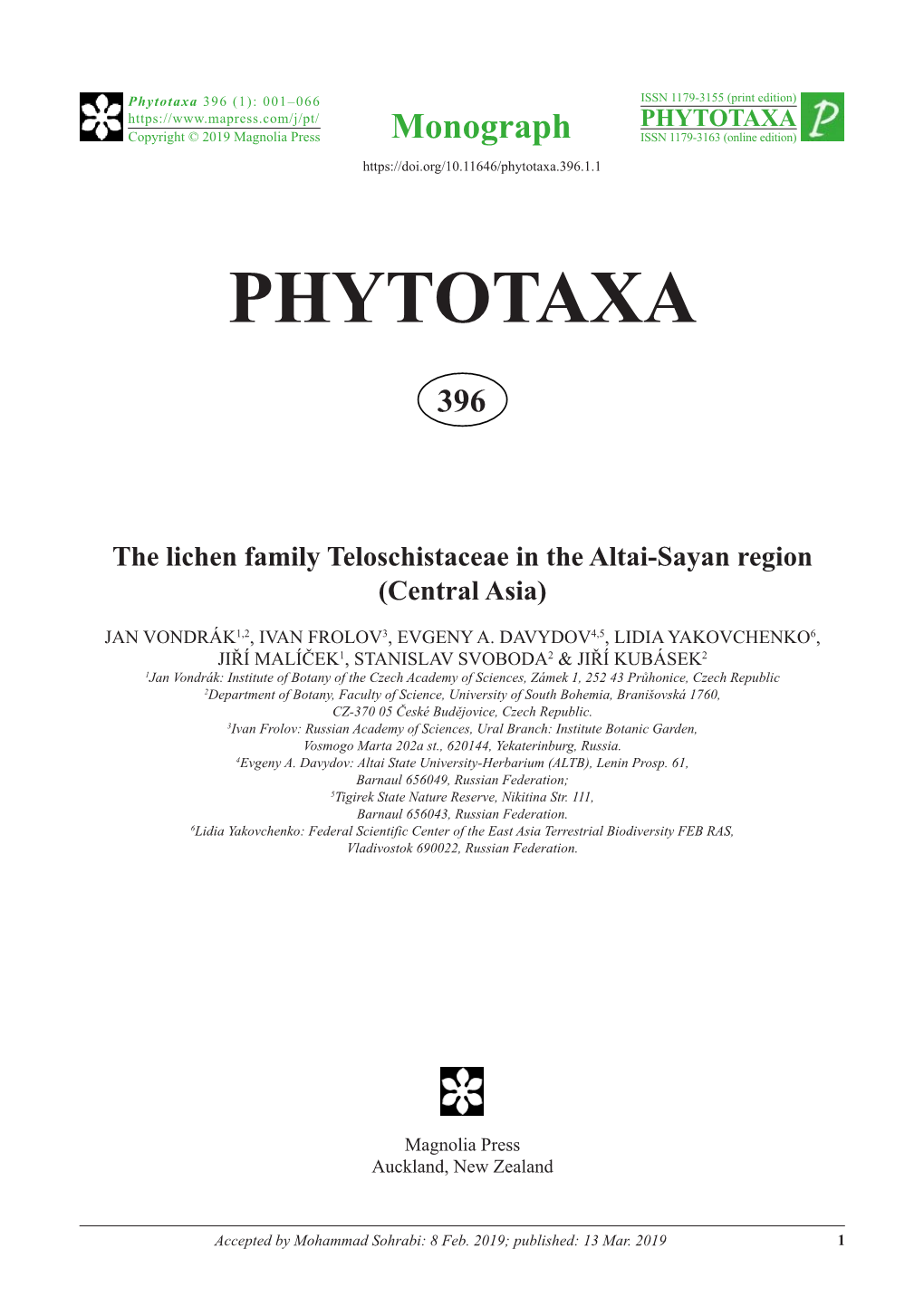 The Lichen Family Teloschistaceae in the Altai-Sayan Region (Central Asia)